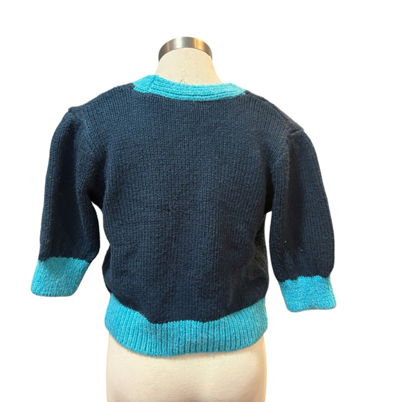 Zara Womens Cardigan Sweat Chunky Knit Short Sleeve Colorblock Blue Sz. M - Picture 6 of 10